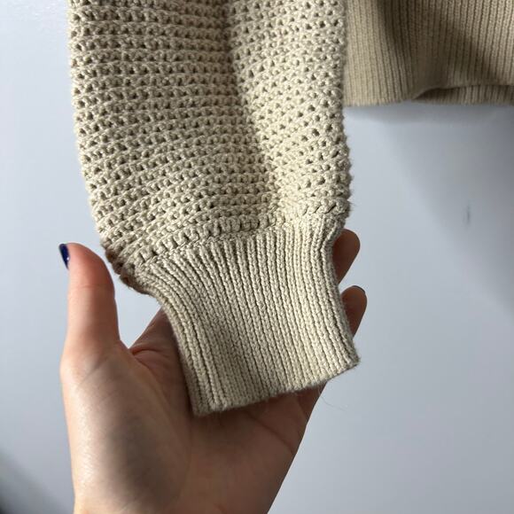 Gap Cream Crochet‎ Crewneck Sweater Open Knit Fisherman Womens Medium Neutral - Picture 5 of 7
